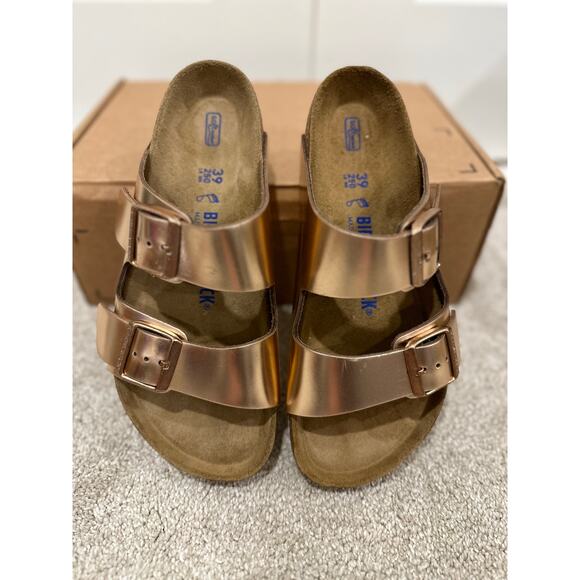 Birkenstock Arizona Soft Footbed Sandal Copper Leather Size 39 EU 8 L 6 M NWOB - Picture 7 of 12
